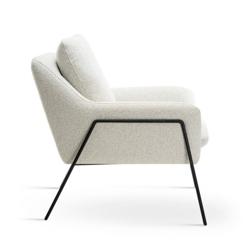 FOTEL WYPOCZYNKOWY na czarnym stelażu, biały elegancki materiał, nowoczesny styl, wyjątkowy