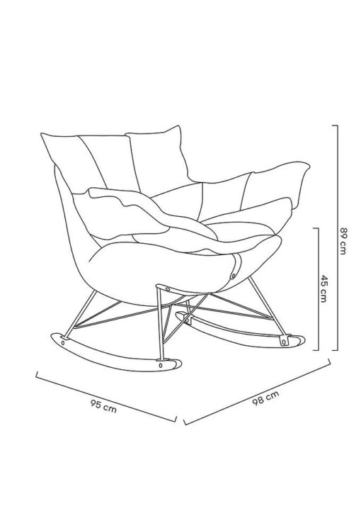 FOTEL bujany na drewnianych płozach, chromowany stelaż, czarna tapicerka, nowoczesny design, wymiary