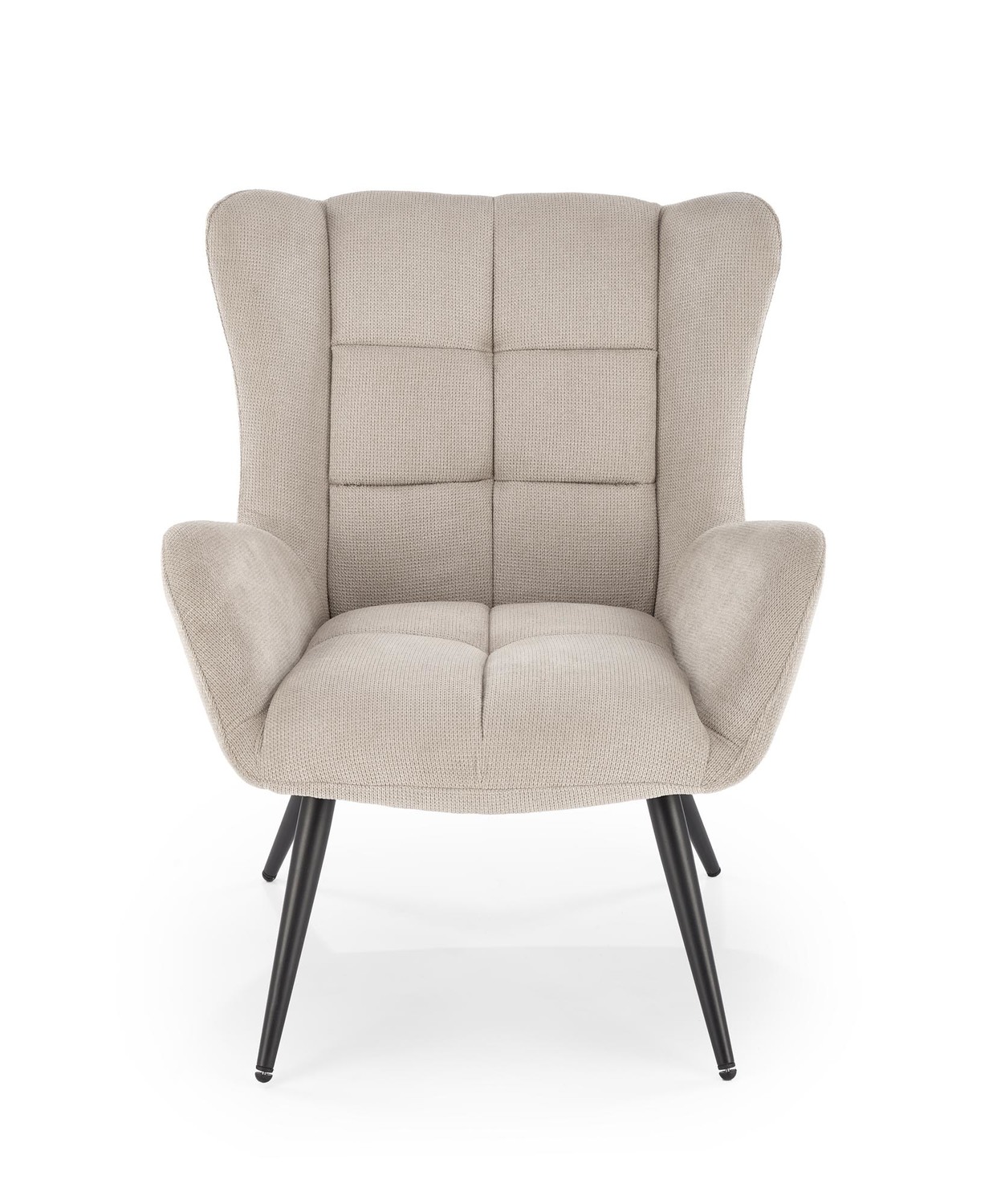 FOTEL wypoczynkowy na czarnych nogach, pikowana welurowa tapicerka, nowoczesny design, beżowy, premium