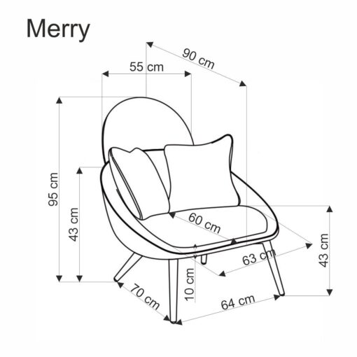 FOTEL wypoczynkowy na czarnych nogach, pluszowa miła w dotyku tkanina, nowoczesny design, kremowy, wymiary