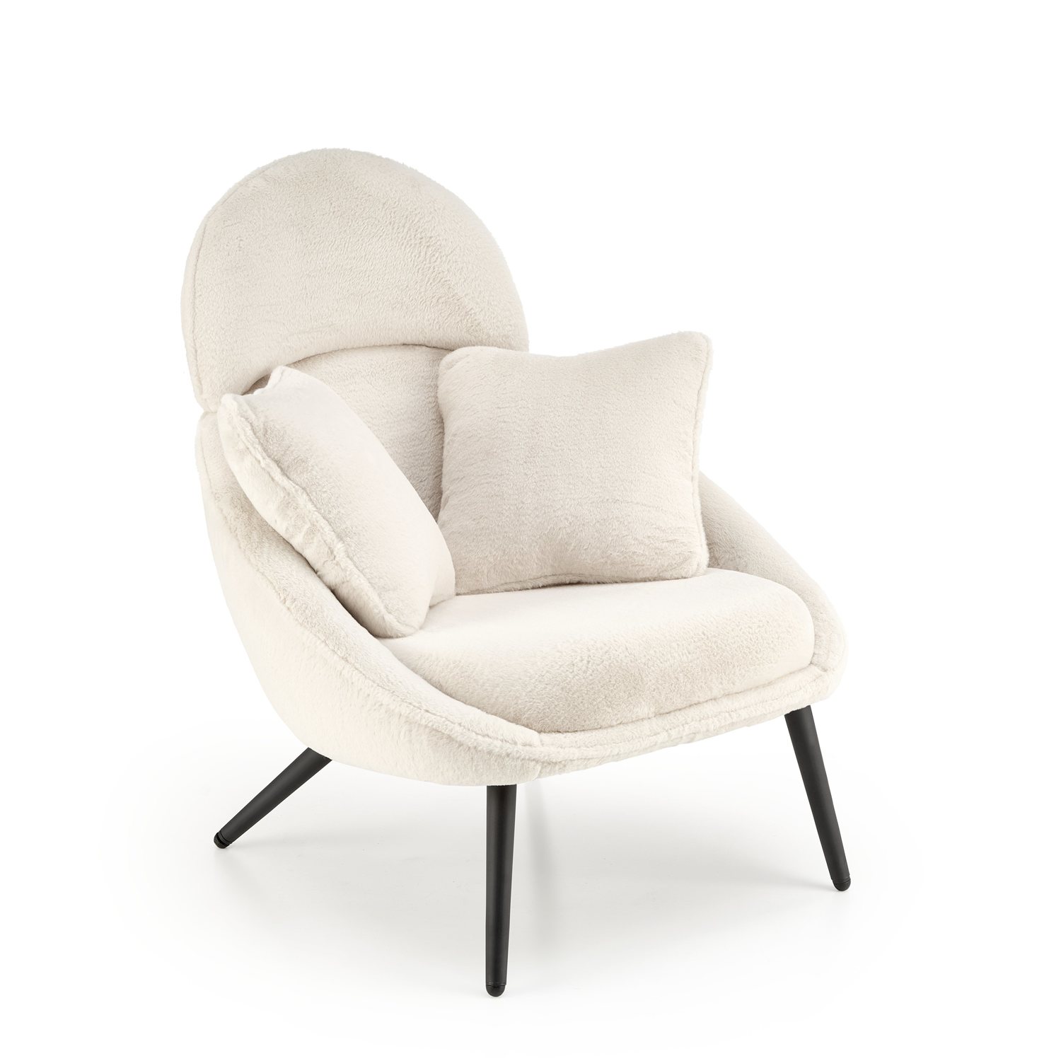 FOTEL wypoczynkowy na czarnych nogach, pluszowa miła w dotyku tkanina, nowoczesny design, kremowy FOTEL wypoczynkowy na czarnych nogach, pluszowa miła w dotyku tkanina, nowoczesny design, kremowy