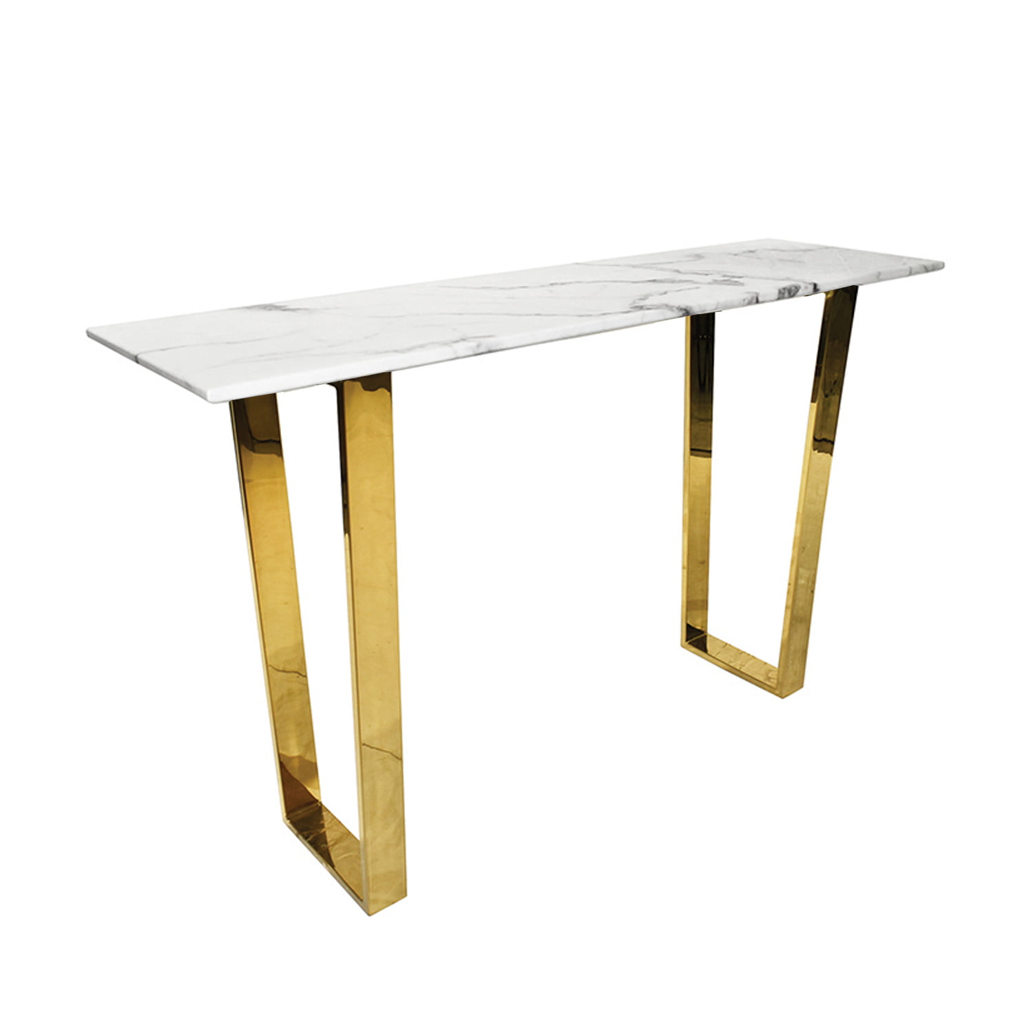 KONSOLA prostokątna z białym marmurowym blatem, złote nogi, styl glamour
