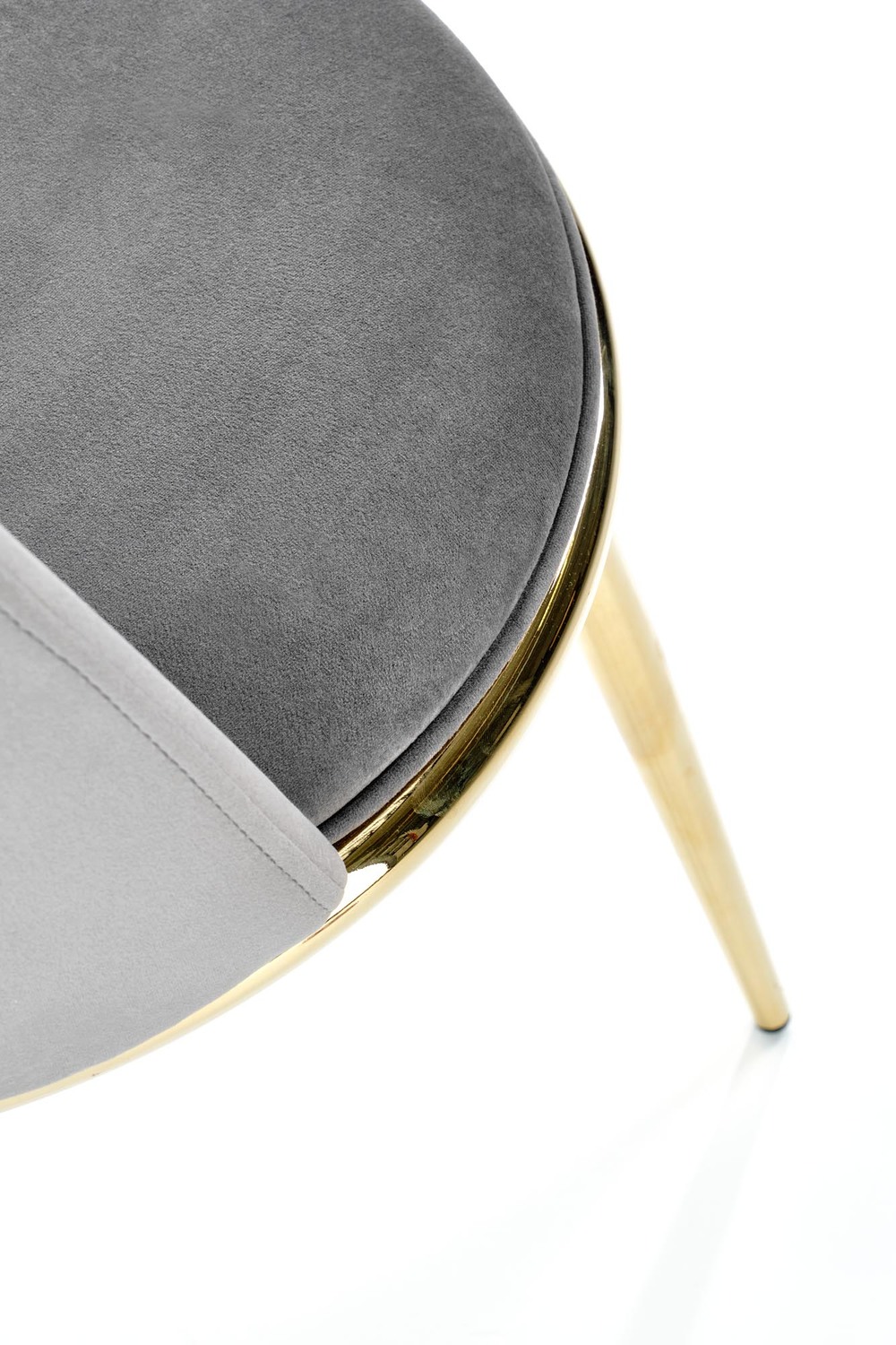 KRZESŁO na złotych nogach, wysoki połysk, piękna welurowa tapicerka, styl glamour, szare, wyrafinowane