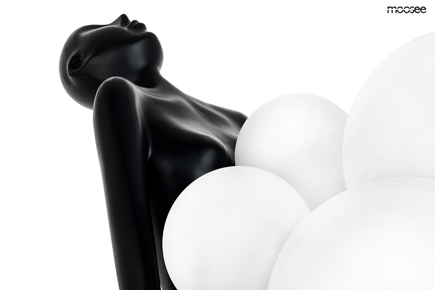 LAMPA PODŁOGOWA czarna w kształcie człowieka, sześć białych kloszy, nowoczesna, ekskluzywna LAMPA PODŁOGOWA czarna w kształcie człowieka, sześć białych kloszy, nowoczesna, ekskluzywna