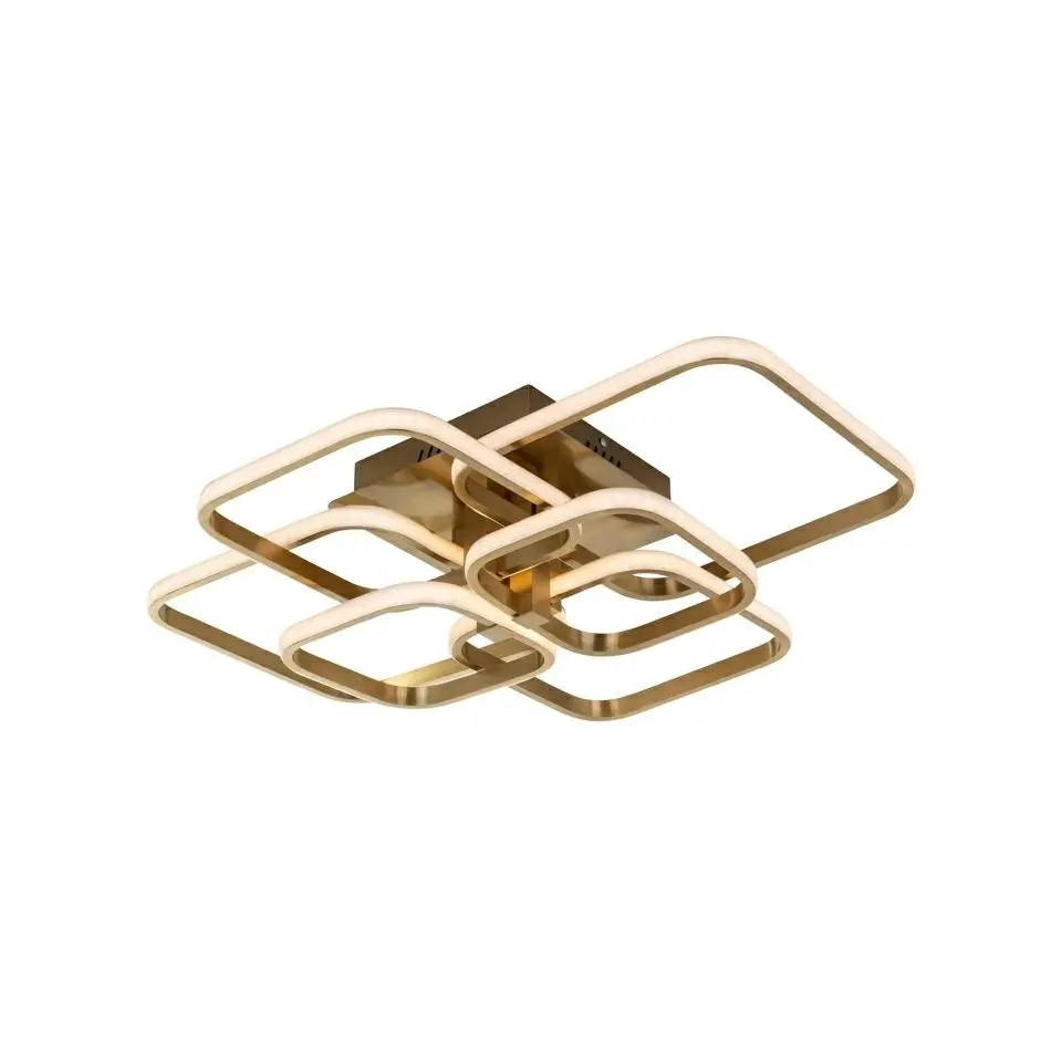 LAMPA SUFITOWA szczotkowane złoto, przenikające kwadratowe pierścienie, glamour