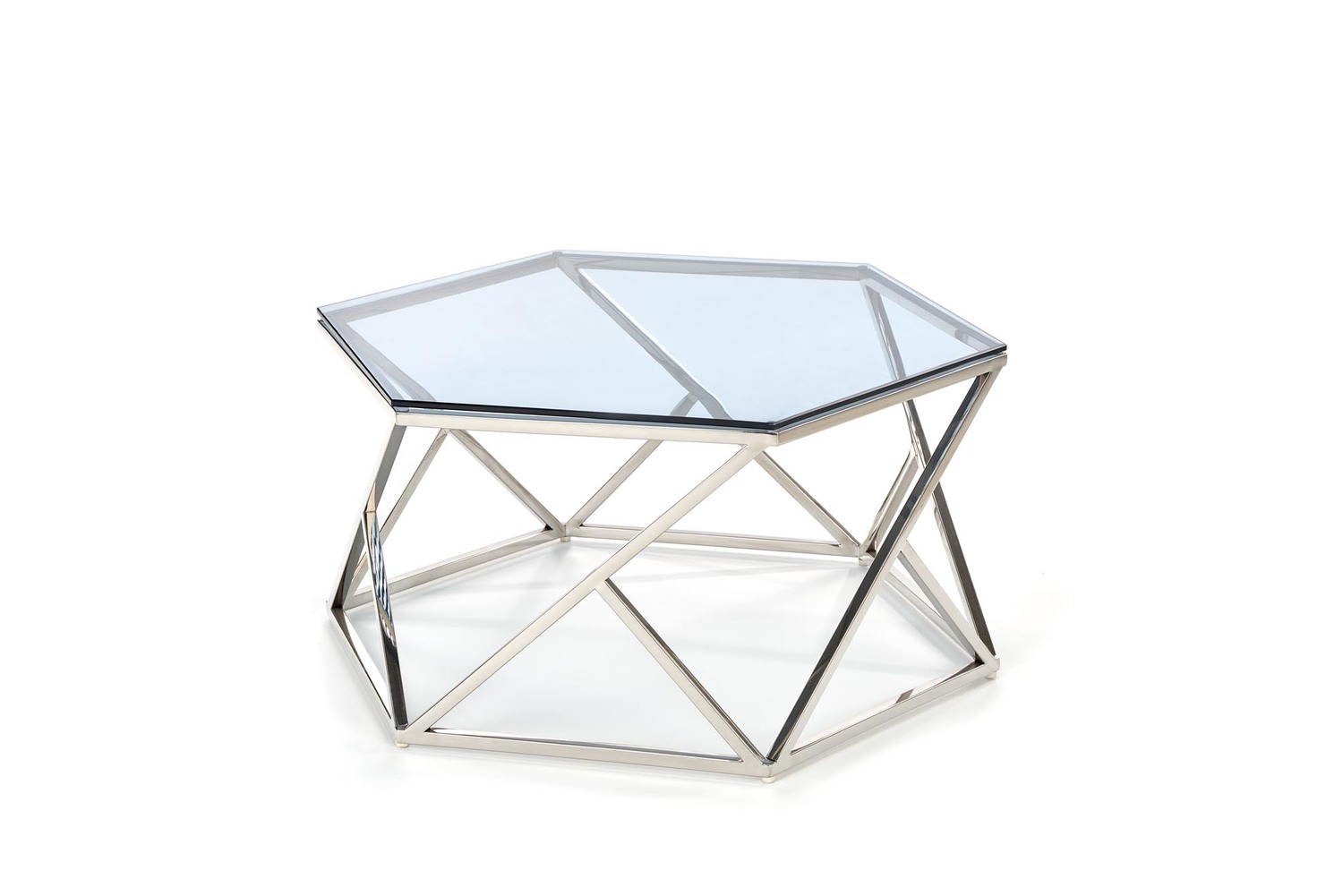 ŁAWA KAWOWA metalowo-szklana, kształt oktagonu, srebrny stelaż, przydymiony blat ŁAWA KAWOWA metalowo-szklana, kształt oktagonu, srebrny stelaż, przydymiony blat