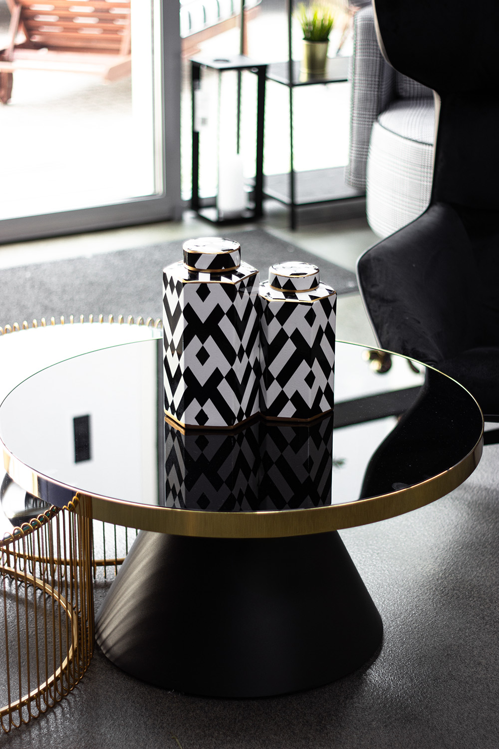 POJEMNIK ceramiczny, biało-czarny wzór z miedzianymi detalami, z pokrywką, glamour, piekny POJEMNIK ceramiczny, biało-czarny wzór z miedzianymi detalami, z pokrywką, glamour, piekny