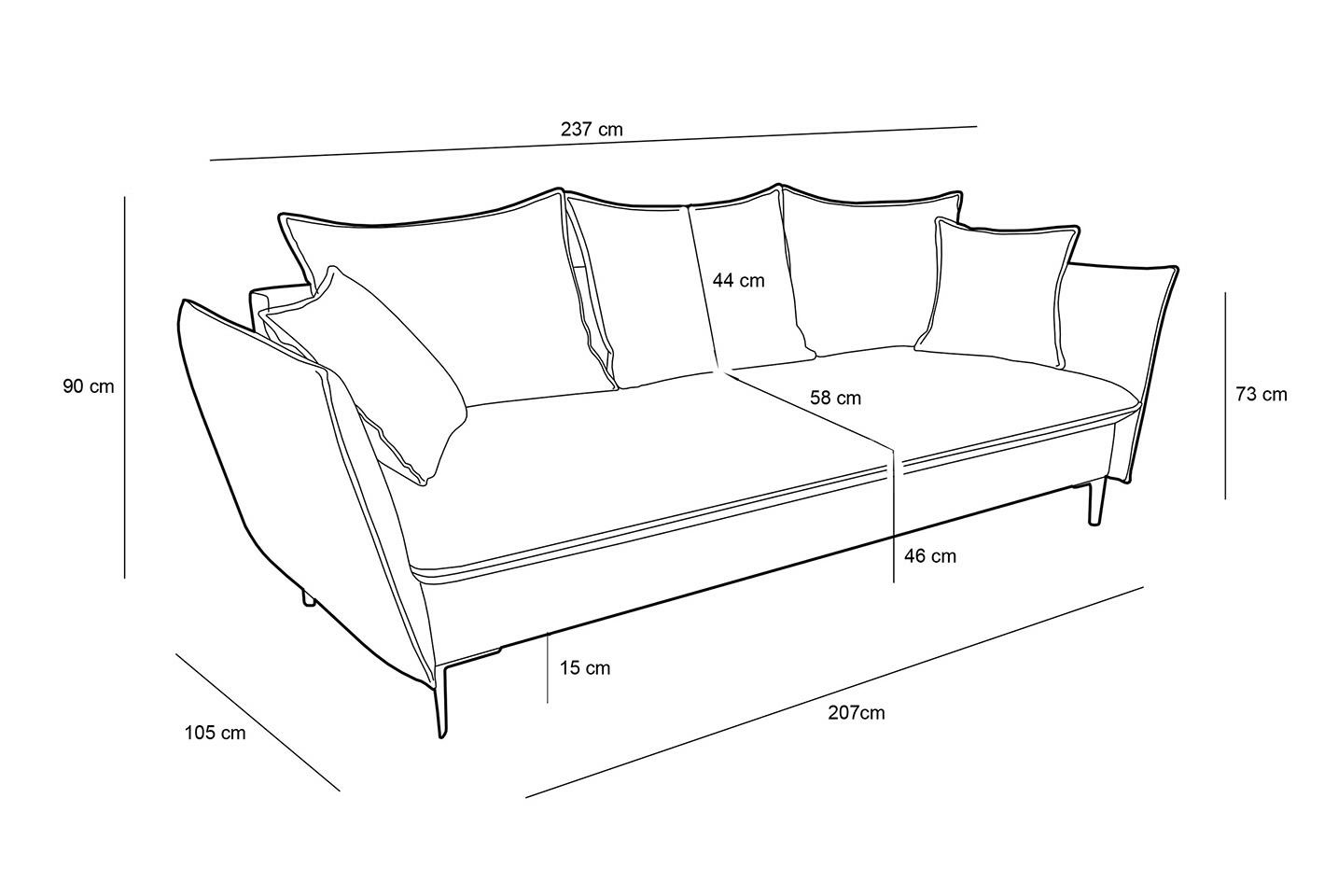 SOFA z funkcją spania i wbudowanym pojemnikiem na pościel, beżowa welurowa tkanina, nowoczesny styl, wymiary SOFA z funkcją spania i wbudowanym pojemnikiem na pościel, beżowa welurowa tkanina, nowoczesny styl, wymiary