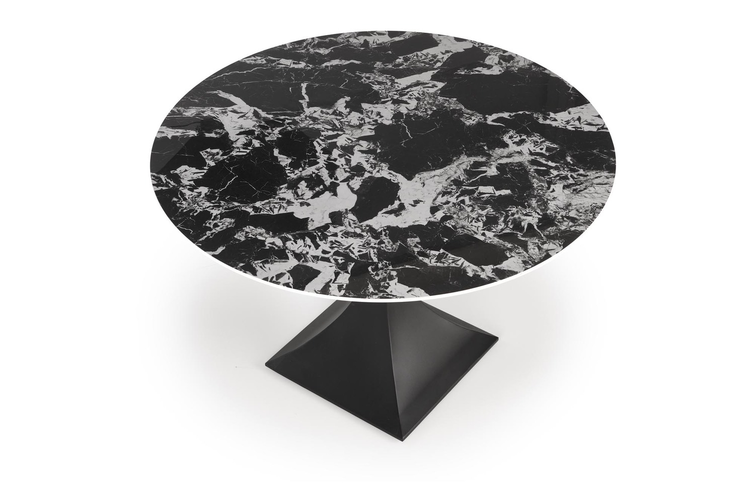 STÓŁ JADALNIANY okrągły, czarna kielichowa noga, blat ze spieku, klasyczny styl, wyrafinowany STÓŁ JADALNIANY okrągły, czarna kielichowa noga, blat ze spieku, klasyczny styl, wyrafinowany