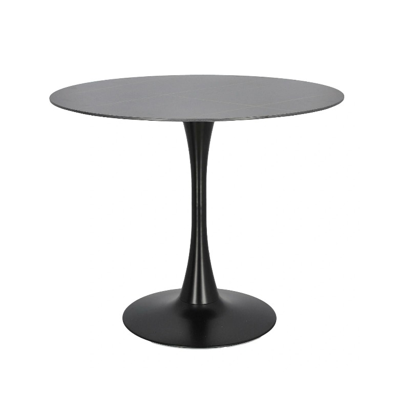 STÓŁ z okrągłym, czarnym blatem z konglomeratu marmurowego, czarna noga, nowoczesny wygląd STÓŁ z okrągłym, czarnym blatem z konglomeratu marmurowego, czarna noga, nowoczesny wygląd