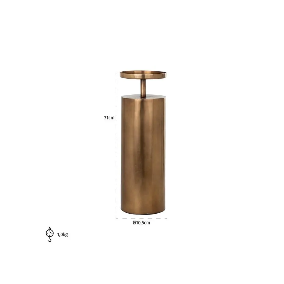 ŚWIECZNIK metalowy, okrągły, szczotkowane złoto, styl glamour 31 cm, wymiary ŚWIECZNIK metalowy, okrągły, szczotkowane złoto, styl glamour 31 cm, wymiary