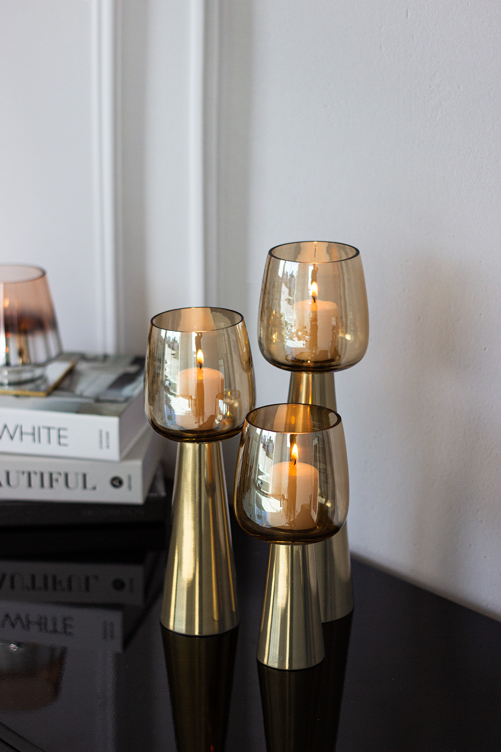 ŚWIECZNIK złoty szklany na tealighty, kształt kielicha, styl glamour, piękny ŚWIECZNIK złoty szklany na tealighty, kształt kielicha, styl glamour, piękny