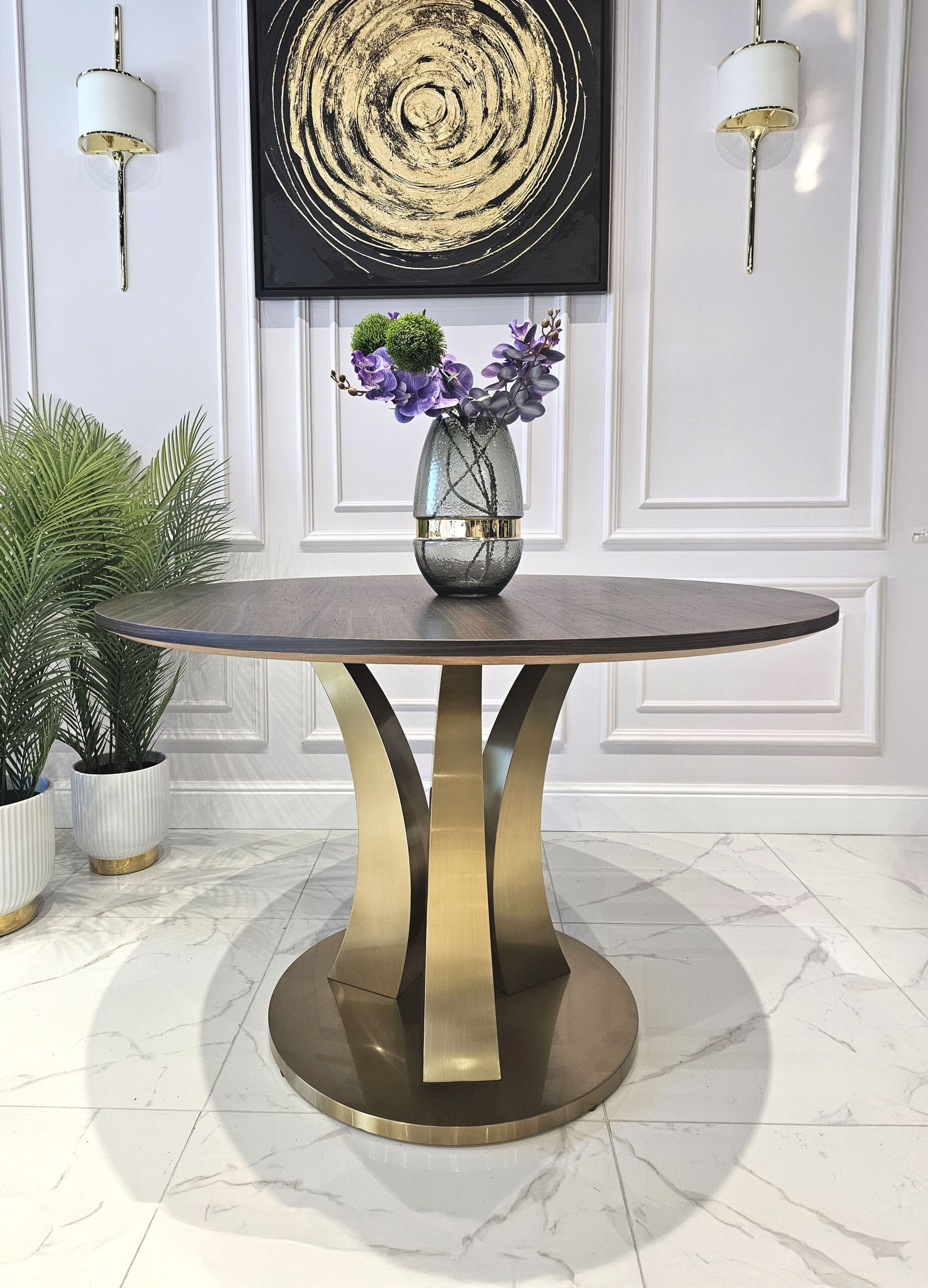 WAZON z szarego dymionego szkła, złota obwódka, wyjątkowa faktura, nowoczesny, piękny WAZON z szarego dymionego szkła, złota obwódka, wyjątkowa faktura, nowoczesny, piękny