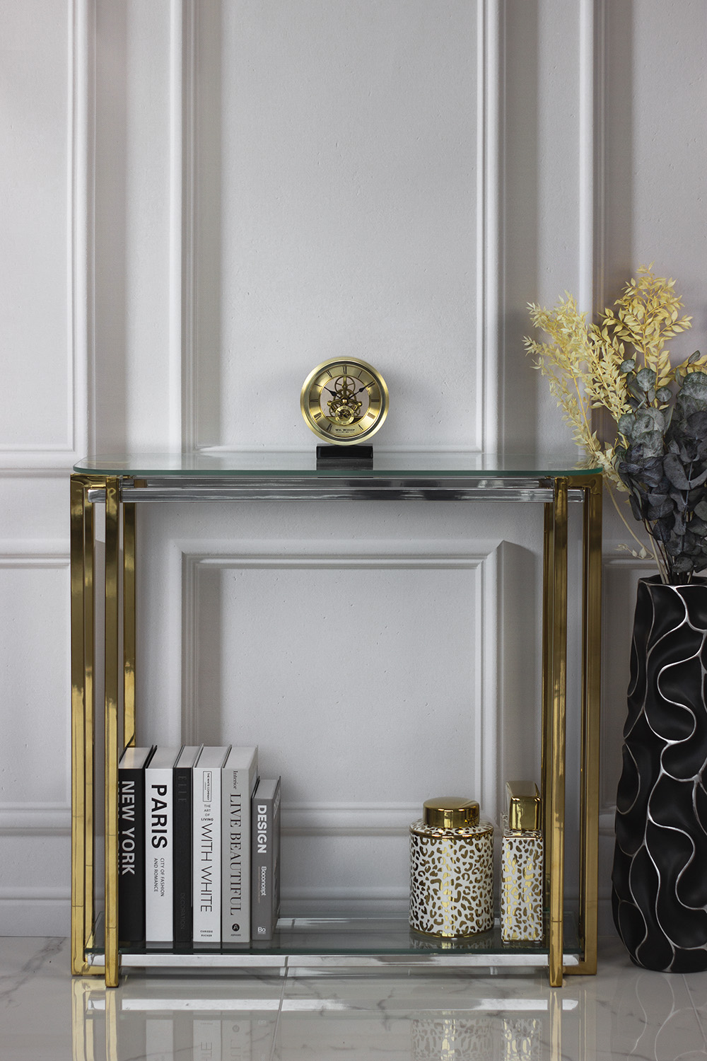 ZEGAR STOJĄCY okrągły, złoty, na czarnej podstawie, z widocznym mechanizmem, glamour, ekskluzywny ZEGAR STOJĄCY okrągły, złoty, na czarnej podstawie, z widocznym mechanizmem, glamour, ekskluzywny