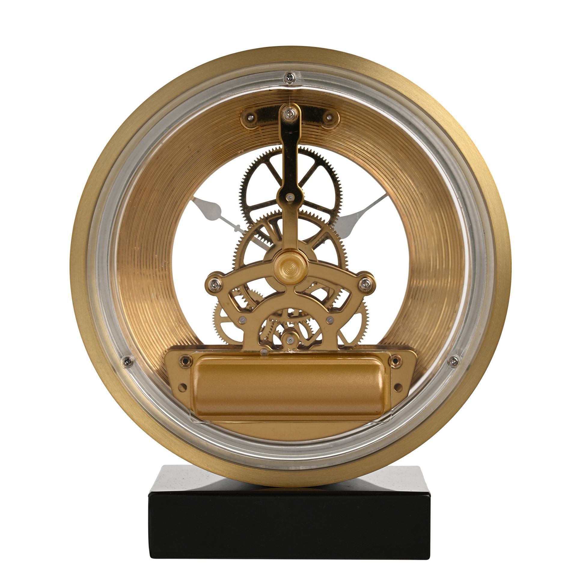 ZEGAR STOJĄCY okrągły, złoty, na czarnej podstawie, z widocznym mechanizmem, glamour, ekskluzywny ZEGAR STOJĄCY okrągły, złoty, na czarnej podstawie, z widocznym mechanizmem, glamour, ekskluzywny