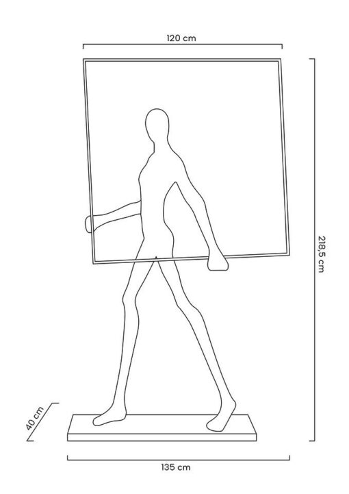 LAMPA PODŁOGOWA motyw sylwetki człowieka trzymającego ramę, czarna, nowoczesny design, wymiary