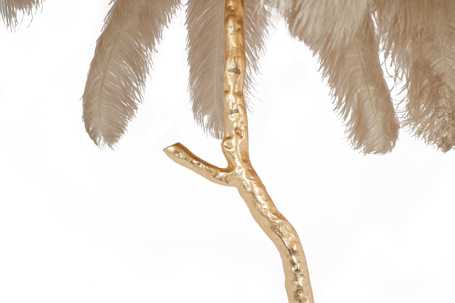 LAMPA PODŁOGOWA w kształcie palmy, mosiężna metalowa podstawa, klosz z ptasich piór, wyjątkowa