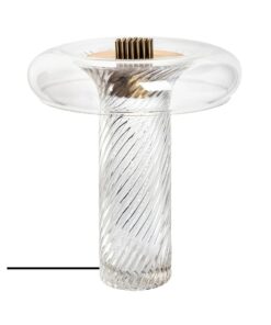 LAMPA STOŁOWA szklana, w kształcie grzybka, złote stalowe detale, styl glamour