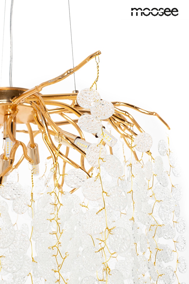 LAMPA WISZĄCA na złotym stelażu, akrylowe transparentne klosze, nowoczesny design 60 cm, ekskluzywna LAMPA WISZĄCA na złotym stelażu, akrylowe transparentne klosze, nowoczesny design 60 cm, ekskluzywna