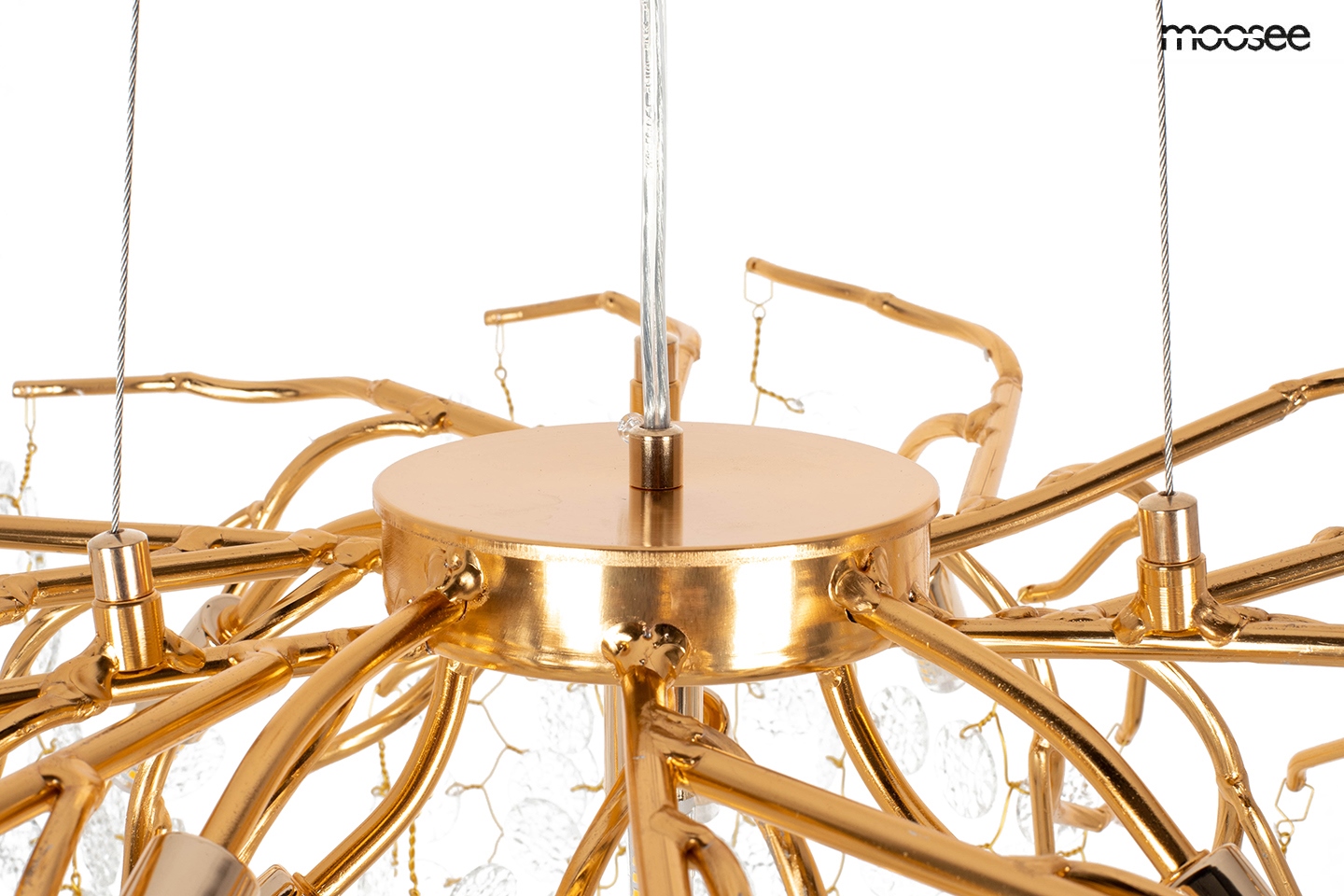 LAMPA WISZĄCA na złotym stelażu, akrylowe transparentne klosze, nowoczesny design 60 cm, glamour LAMPA WISZĄCA na złotym stelażu, akrylowe transparentne klosze, nowoczesny design 60 cm, glamour