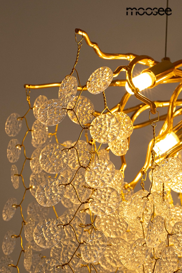 LAMPA WISZĄCA na złotym stelażu, akrylowe transparentne klosze, nowoczesny design 60 cm, wyjątkowa LAMPA WISZĄCA na złotym stelażu, akrylowe transparentne klosze, nowoczesny design 60 cm, wyjątkowa