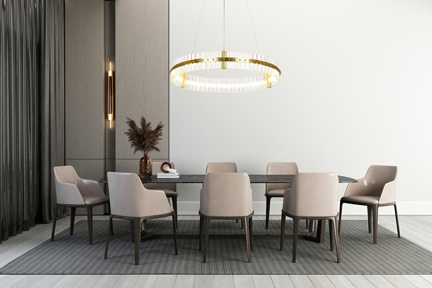 LAMPA WISZĄCA okrągła, kryształowa, stelaż w kolorze szczotkowanego złota, styl glamour, do salonu LAMPA WISZĄCA okrągła, kryształowa, stelaż w kolorze szczotkowanego złota, styl glamour, do salonu