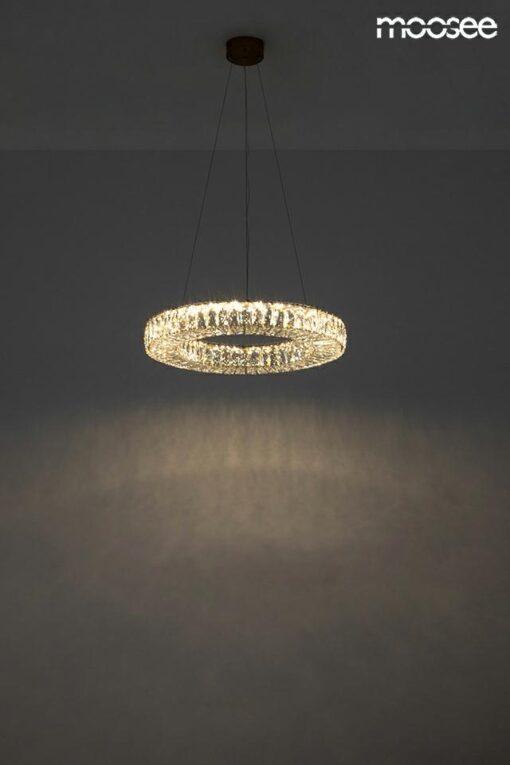 LAMPA WISZĄCA okrągła, kryształowa, złoty stelaż, styl glamour-1