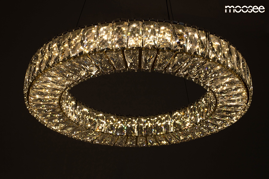 LAMPA WISZĄCA okrągła, kryształowa, złoty stelaż, styl glamour, elegancka LAMPA WISZĄCA okrągła, kryształowa, złoty stelaż, styl glamour, elegancka