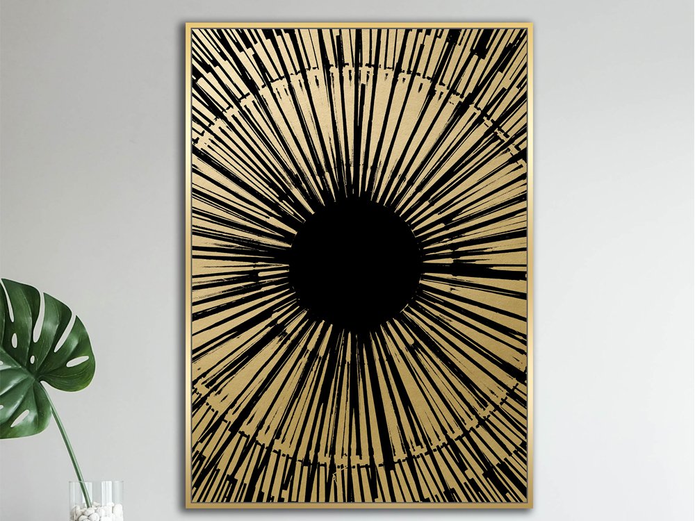 OBRAZ ścienny, duży, bawełniane płótno, czarno-złoty wzór, złota rama, glamour, prostokątny OBRAZ ścienny, duży, bawełniane płótno, czarno-złoty wzór, złota rama, glamour, prostokątny
