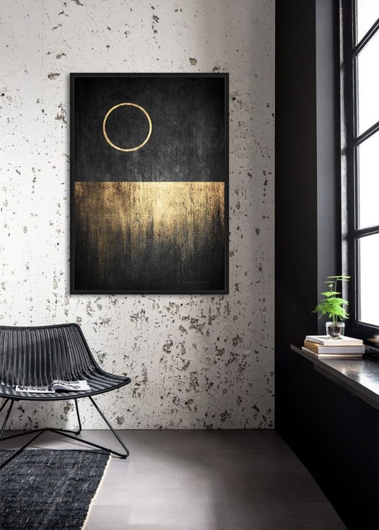 OBRAZ ścienny, duży na bawełnianym płótnie, oprawiony, czarno-zloty wzór, styl glamour, ekskluzywny