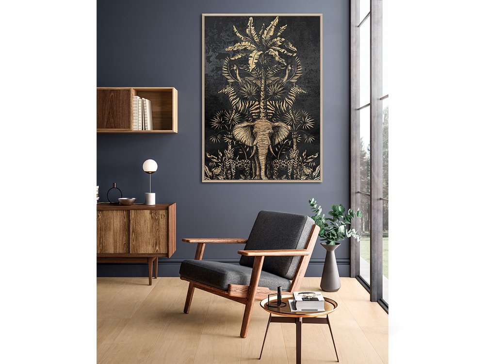 OBRAZ ścienny na bawełnianym płótnie, czarno-złoty egzotyczny motyw, złota rama, piękny OBRAZ ścienny na bawełnianym płótnie, czarno-złoty egzotyczny motyw, złota rama, piękny
