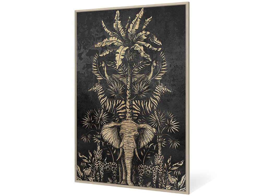 OBRAZ ścienny na bawełnianym płótnie, czarno-złoty egzotyczny motyw, złota rama, wyjątkowy OBRAZ ścienny na bawełnianym płótnie, czarno-złoty egzotyczny motyw, złota rama, wyjątkowy