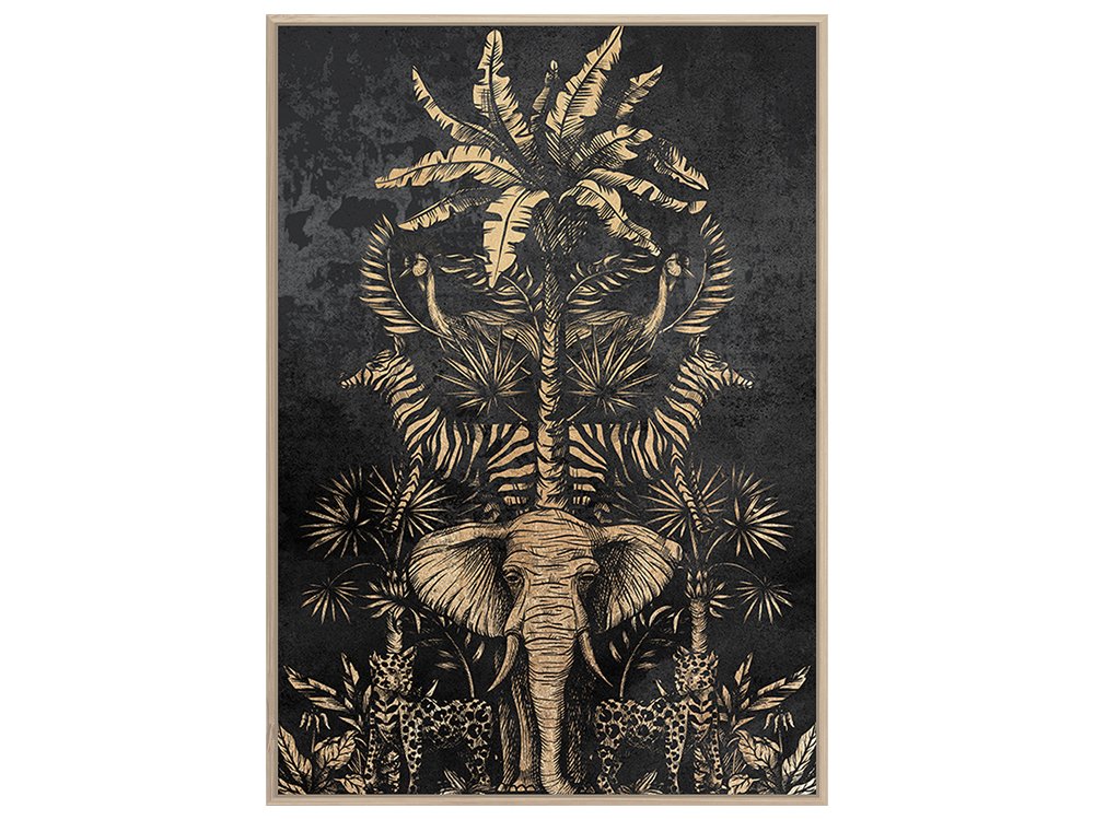 OBRAZ ścienny na bawełnianym płótnie, czarno-złoty egzotyczny motyw, złota rama OBRAZ ścienny na bawełnianym płótnie, czarno-złoty egzotyczny motyw, złota rama