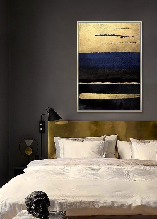 OBRAZ ścienny, prostokątny w złotej ramie, abstrakcyjny czarno-niebiesko-złoty wzór, piękny OBRAZ ścienny, prostokątny w złotej ramie, abstrakcyjny czarno-niebiesko-złoty wzór, piękny