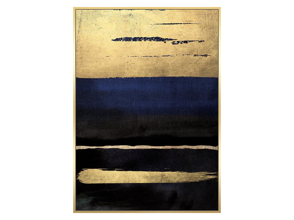 OBRAZ ścienny, prostokątny w złotej ramie, abstrakcyjny czarno-niebiesko-złoty wzór, wyjątkowy OBRAZ ścienny, prostokątny w złotej ramie, abstrakcyjny czarno-niebiesko-złoty wzór, wyjątkowy