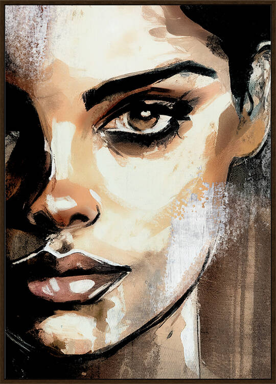 OBRAZ ścienny, prostokątny z motywem kobiecej twarzy, brązowo-beżowa tonacja, nowoczesny OBRAZ ścienny, prostokątny z motywem kobiecej twarzy, brązowo-beżowa tonacja, nowoczesny