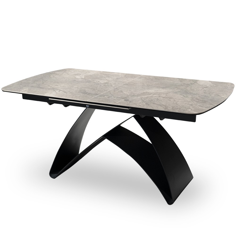 STÓŁ JADALNIANY rozkładany, na czarnych nogach, blat z szarego kamienia, designerski, nowoczesny STÓŁ JADALNIANY rozkładany, na czarnych nogach, blat z szarego kamienia, designerski, nowoczesny