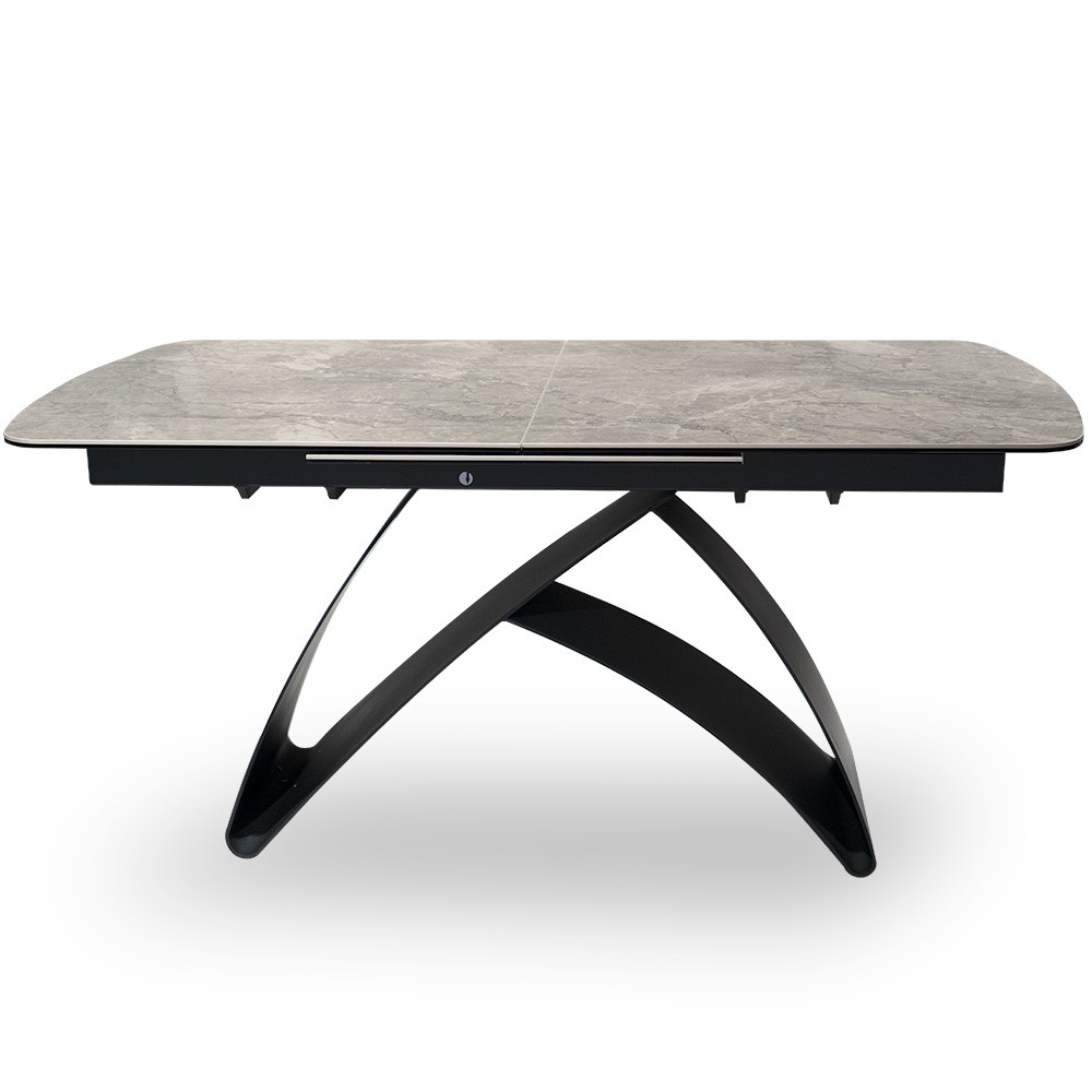 STÓŁ JADALNIANY rozkładany, na czarnych nogach, blat z szarego kamienia, designerski STÓŁ JADALNIANY rozkładany, na czarnych nogach, blat z szarego kamienia, designerski