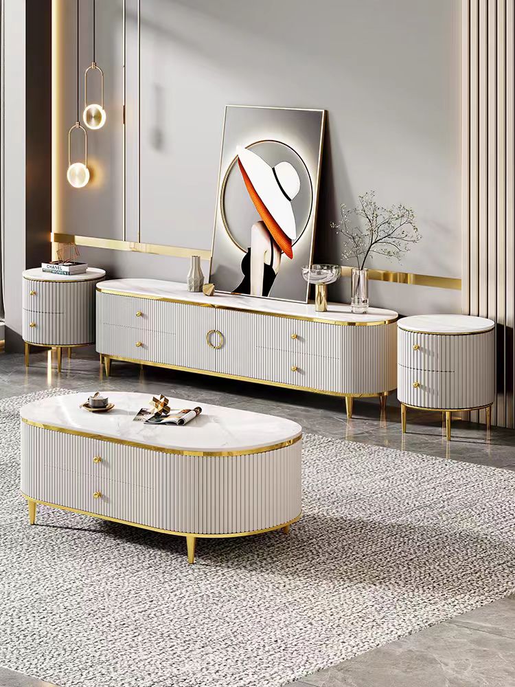 SZAFKA RTV na złotych nóżkach, biała, ryflowana, blat ze spieku kamiennego, glamour, piękna SZAFKA RTV na złotych nóżkach, biała, ryflowana, blat ze spieku kamiennego, glamour, piękna