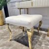 TABORET Lyon tapicerowany, pikowany, złote nogi, stal nierdzewna, glamour