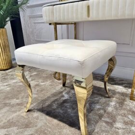 TABORET Lyon tapicerowany, pikowany, złote nogi, stal nierdzewna, glamour