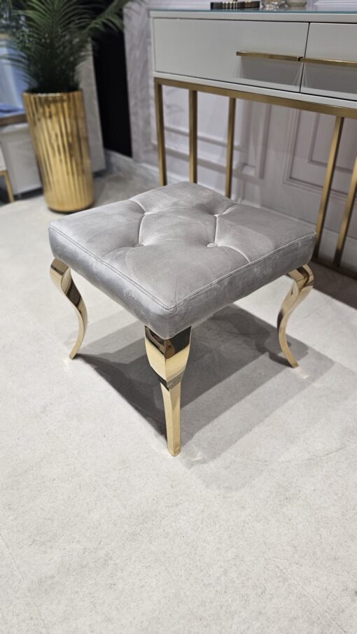 TABORET tapicerowany, pikowany, złote nogi, stal nierdzewna, glamour 2