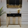 KONSOLA LOUVRE z jedną szufladą, złoty stelaż, czarny korpus w wysokim połysku, styl glamour, ekskluzywna