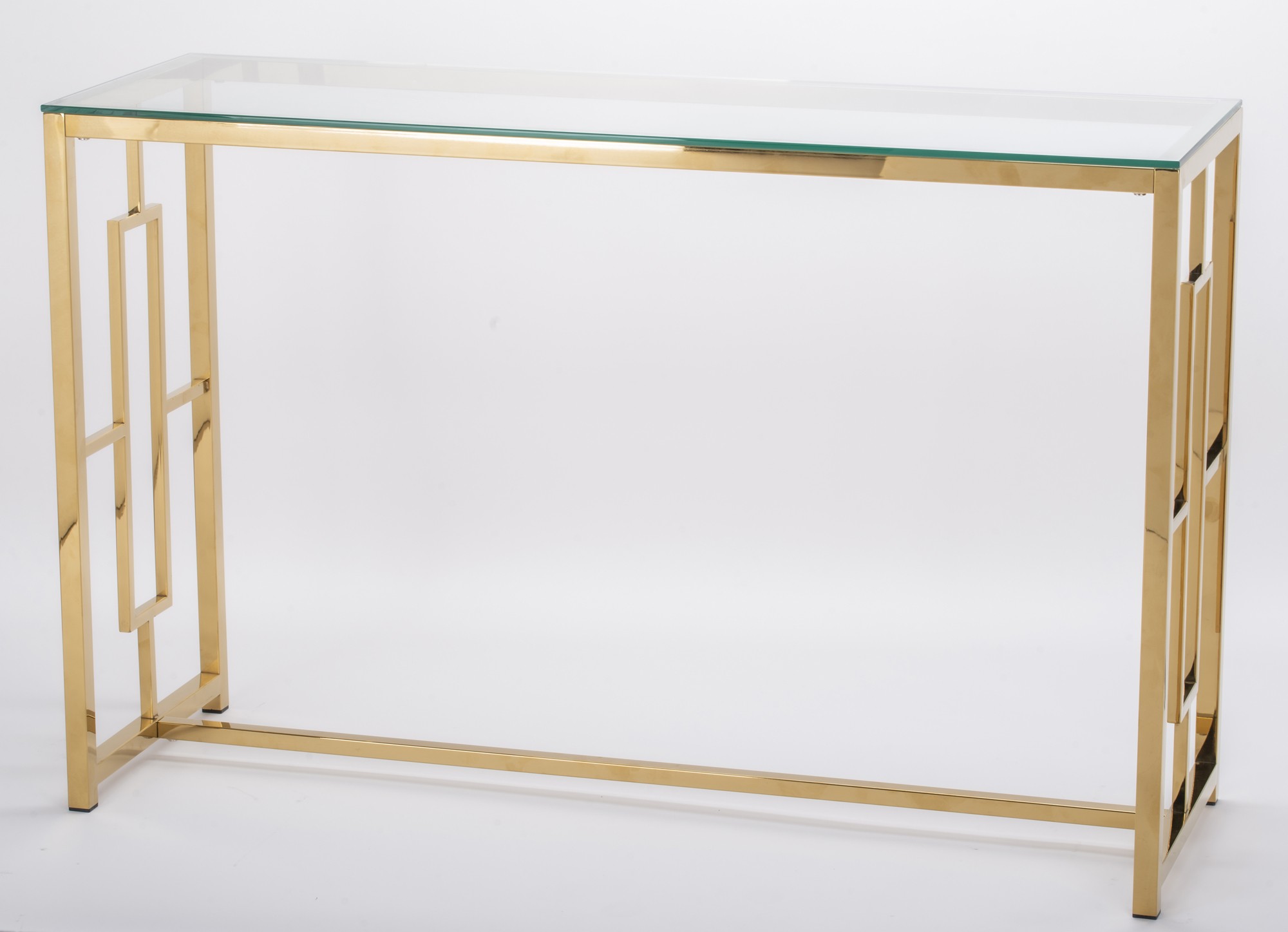 KONSOLA na złotym stelażu ze stali nierdzewnej, transparentny szklany blat, styl glamour, wyjątkowa KONSOLA na złotym stelażu ze stali nierdzewnej, transparentny szklany blat, styl glamour, wyjątkowa