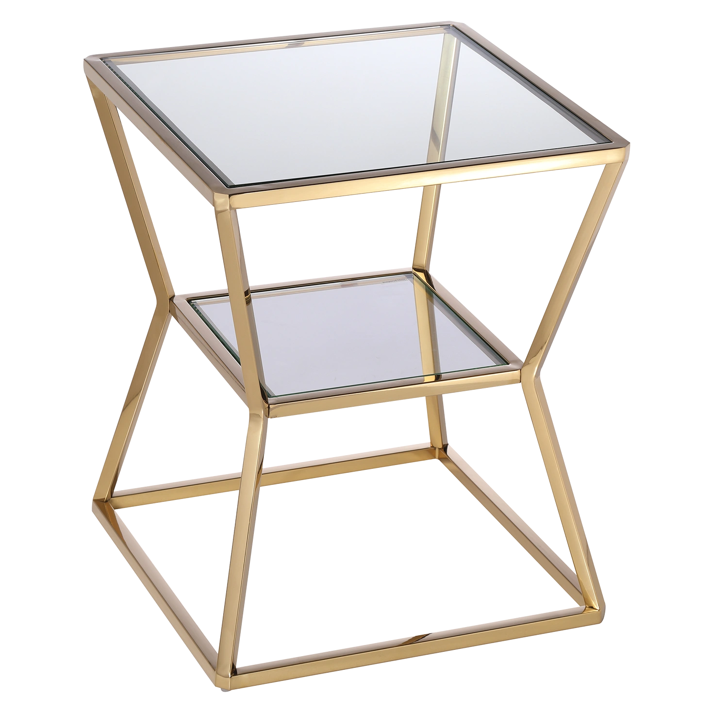 STOLIK POMOCNICZY BELMONT dwupoziomowy błyszczące złoto szklane blaty styl nowoczesny