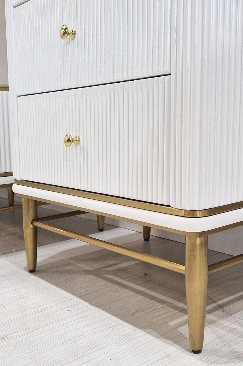 SZAFKA ryflowana z 4 szufladami, biało-złota, blat z syntetycznego marmuru, glamour, ekskluzywna