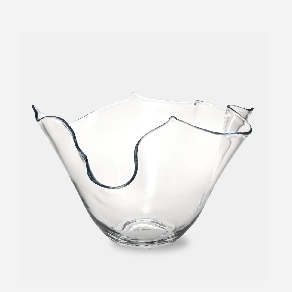 DUŻA MISA szklana, transparentna, okrągła z marszczonym brzegiem, , ręcznie formowana, nowoczesna DUŻA MISA szklana, transparentna, okrągła z marszczonym brzegiem, , ręcznie formowana, nowoczesna