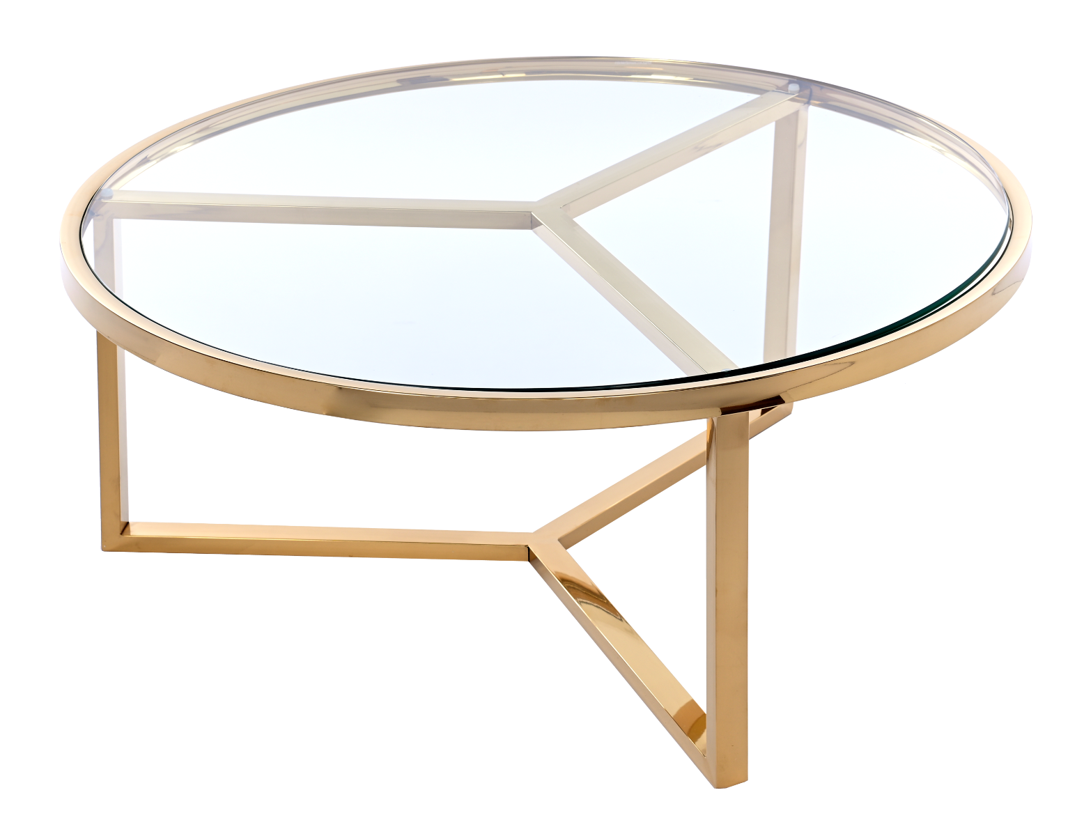 STOLIK KAWOWY na złotym stelażu, wysoki połysk, szklany transparentny blat, styl nowojorski, elegancki