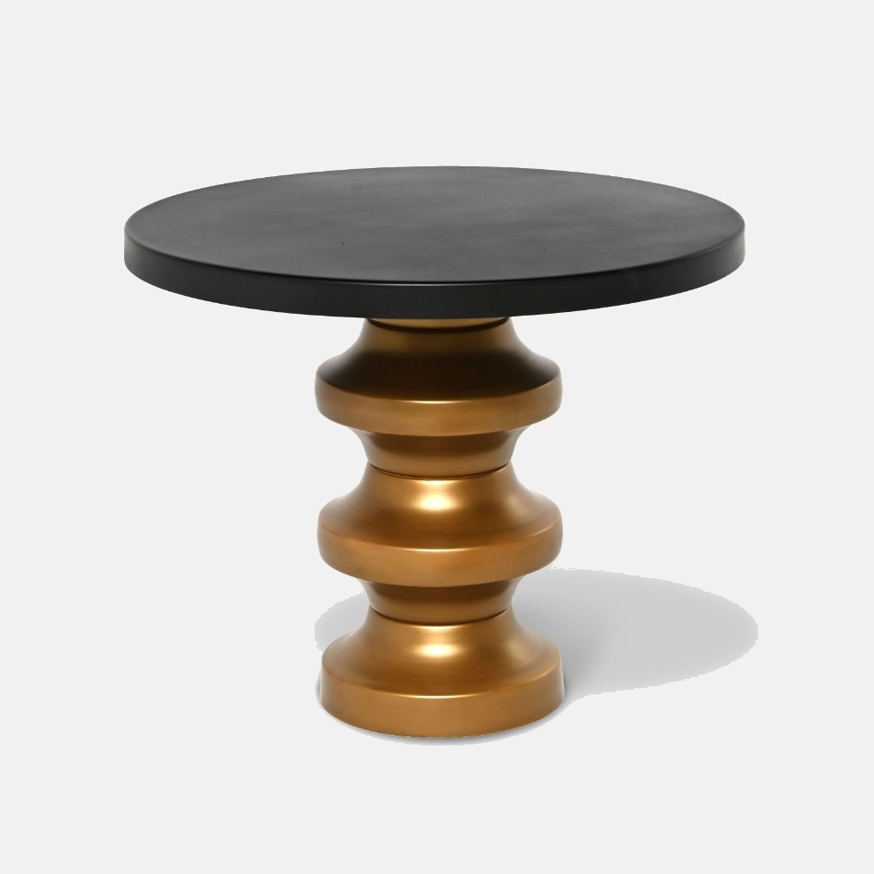 STOLIK KAWOWY okrągły, metalowa designerska podstawa, czarny blat z poliwęglanu