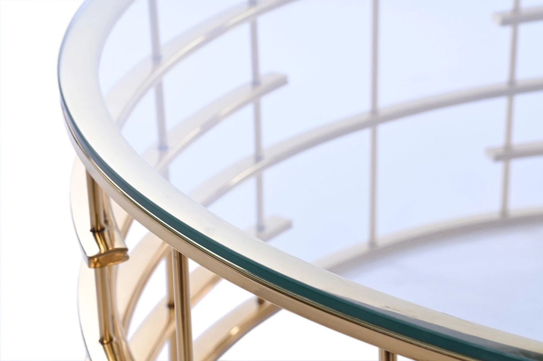 STOLIK KAWOWY okrągły, złote designerska podstawa, transparentny szklany blat, nowoczesny, premium